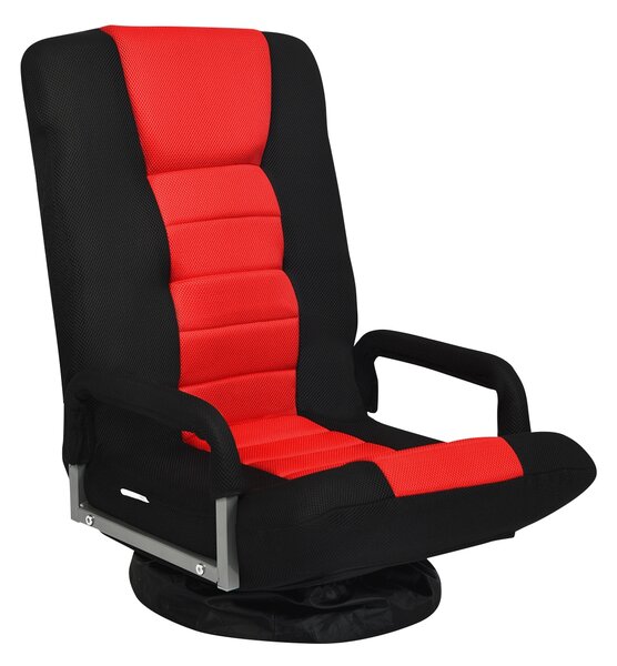 Costway Sedia da gaming pieghevole da terra, Sedia regolabile in 6 posizioni con base girevole a 360°, Rosso