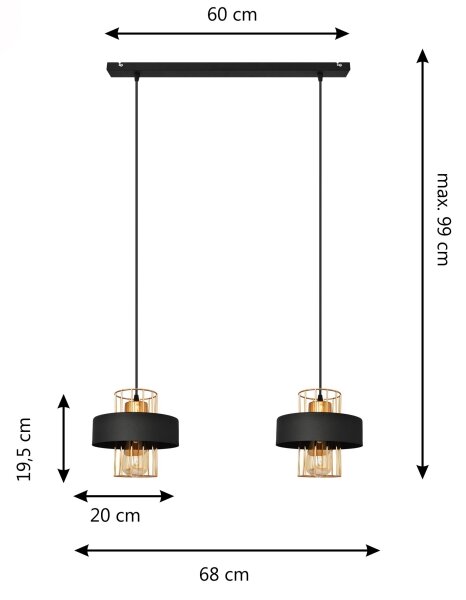 Lampadario LED a sospensione con filo VOLTA 2xE27/15W/230V nero/oro