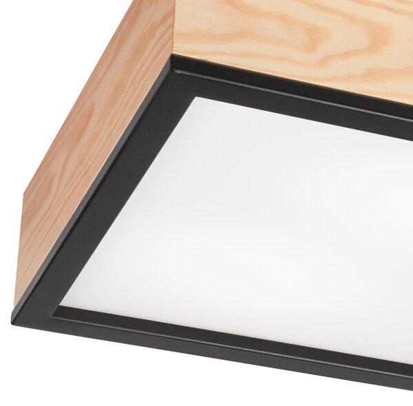 Plafoniera NATURAL SQUARE 2xE27/15W/230V 31x31 cm pino/nero