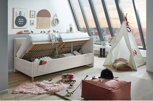 Letto da bambini con sponde beige imbottito con contenitore con rete inclusa 90x200 cm Cool – Meise Möbel