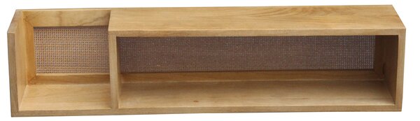 Mensola da parete in legno massello di mango e motivo a intreccio rattan L90 cm ACANGE