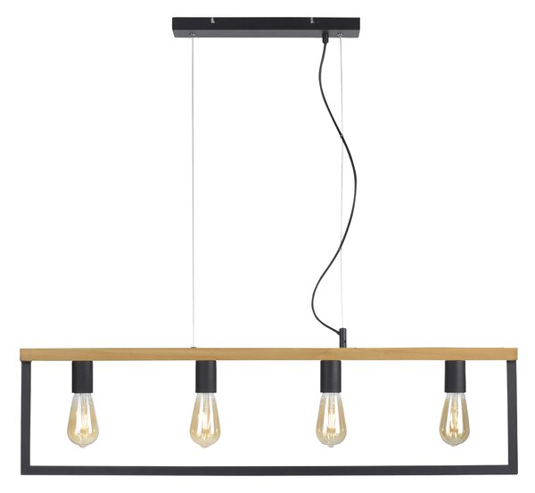 Lampada a sospensione JUST LIGHT LED PILON in mix di materiali con legno nero; adatta per sala da pranzo, soggiorno e cucina