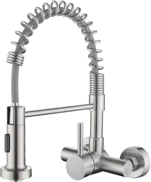 Miscelatore da cucina a parete, con doccetta estraibile, 2 getti, rotazione a 360 gradi, acciaio inossidabile, finitura nero opaco, adatto per