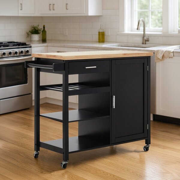 Isola da cucina in legno di cauciù massiccio su ruote 48x105 cm Frankfurt – Premier Housewares