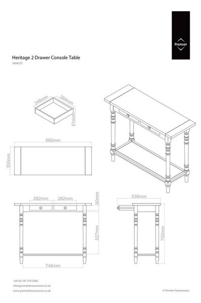 Tavolo consolle avorio in pino massiccio 35x96 cm Heritage – Premier Housewares