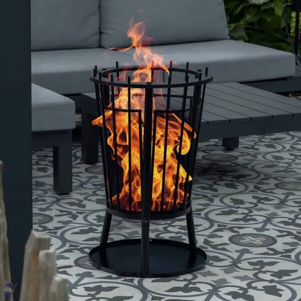 HI Cestino per il fuoco con parascintille nero 40 x 61 cm