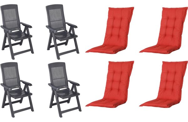 Set di 4 sedie pieghevoli Progarden Tampa con cuscino, antracite/rosso