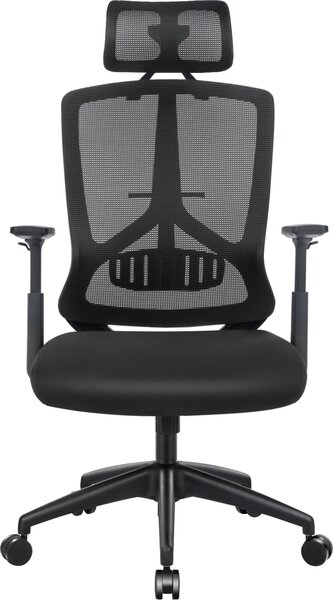 SONGMICS Poltrona direzionale, sedia da ufficio ergonomica con supporto lombare, sedia girevole, poggiatesta e braccioli regolabili, funzione di oscillazione e regolazione in altezza OBN53BK