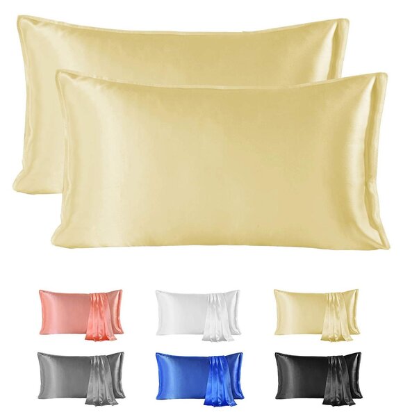 Omgoods - Set di 2 federe in seta, lusso, 100% seta