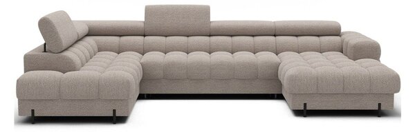 Divano angolare beige allungabile (con penisola a sinistra/a U) con rivestimento in bouclé Feraria – ELTAP