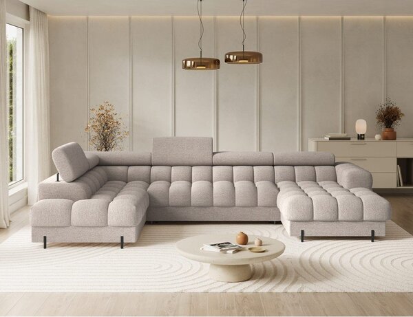 Divano angolare beige allungabile (con penisola a sinistra/a U) con rivestimento in bouclé Feraria – ELTAP
