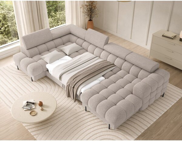 Divano angolare beige allungabile (con penisola a sinistra/a U) con rivestimento in bouclé Feraria – ELTAP
