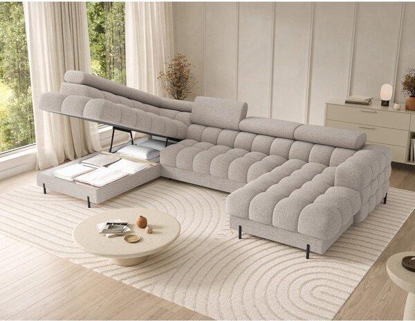 Divano angolare beige allungabile (con penisola a sinistra/a U) con rivestimento in bouclé Feraria – ELTAP