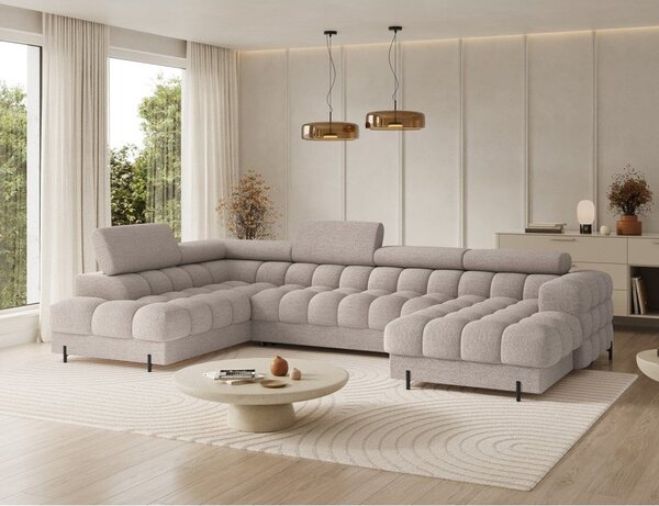 Divano angolare beige allungabile (con penisola a sinistra/a U) con rivestimento in bouclé Feraria – ELTAP