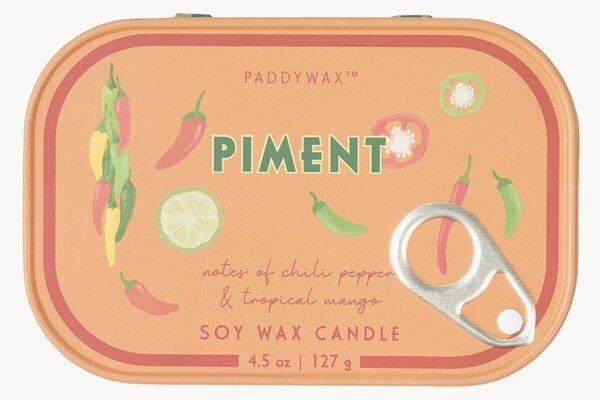 Candela profumata in latta stampata Piment (peperoncino, mango)
