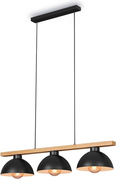 BRILONER - Lampada a sospensione, Lampada a sospensione retrò, Lampada a sospensione vintage, 3x E27, max. 40 Watt, Lampada da sala da pranzo, Metallo-legno, Nero, 980x250x1035mm (LxWxH)