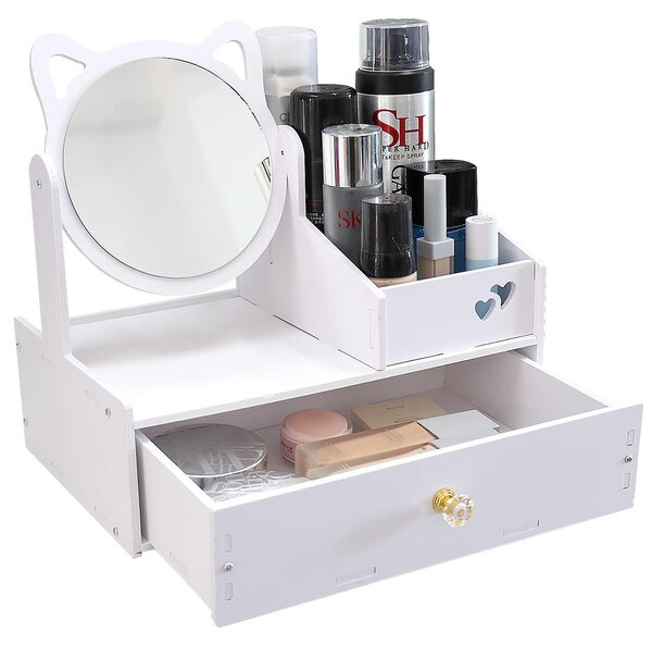 Organizzatore per cosmetici con specchio, ideale per la scrivania