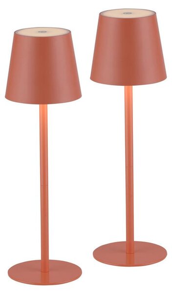 JUST LIGHT Lampada da tavolo a LED con batteria ricaricabile, set da 2, orientamento luce su/giù, USB, dimmerabile con comando touch, rosso salmone, per interni ed esterni, 29251-16AO, 29251-18AO, 29251-26AO, 29251-43AO