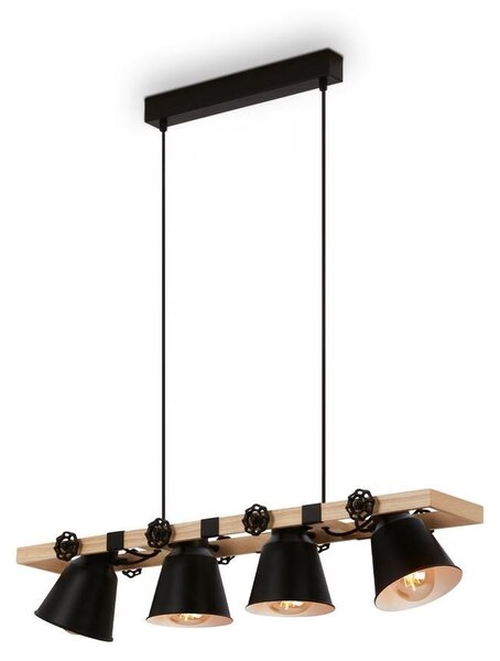 Lampada a sospensione Lampada a sospensione Vintage 4 luci 4xE27 Metallo-legno nero Briloner