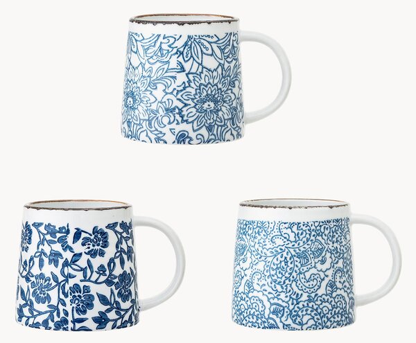 Set di 3 tazze fatte a mano con motivo floreale blu Molly