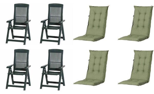 Set di 4 sedie pieghevoli Progarden Tampa con cuscini, verde / verde