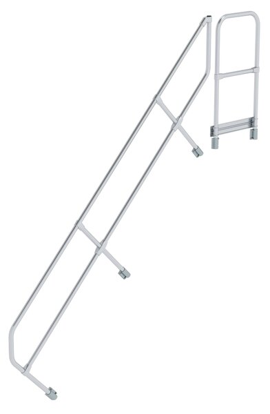 Scala con piattaforma a 45° secondo corrimano per 10 gradini inclinazione 45°
