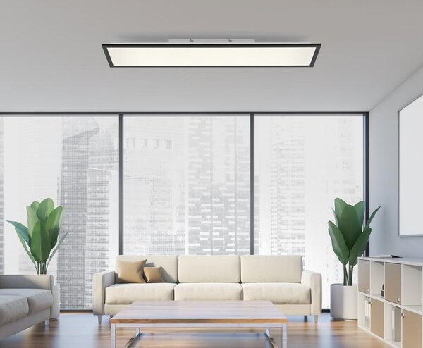 Just Light Lampada da soffitto a LED "Flat" nera, 24 W, cambio colore CCT, telecomando, 100x25 cm, plafoniera per soggiorno, lampada