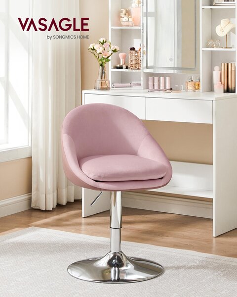 Sedia regolabile VASAGLE, sedia da trucco, sedia da ufficio, girevole, sgabello da bar con schienale e base, acciaio