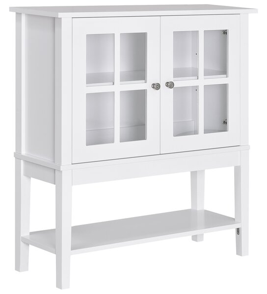 HOMCOM Credenza Cucina Moderna con 2 Ante in Vetro Temperato, Ripiano regolabile, 80x28x84 cm, Bianco | Aosom Italy