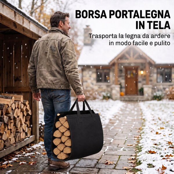 Outsunny Portalegna 48 cm con Borsa, Acciaio Portata 50 kg per Camino, Nero | Aosom Italy