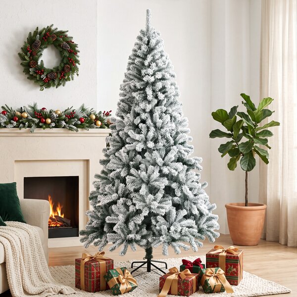 Albero di Natale Innevato Ø100x180 cm con 650 Rami Ignifughi e Base Pieghevole in Acciaio Verde