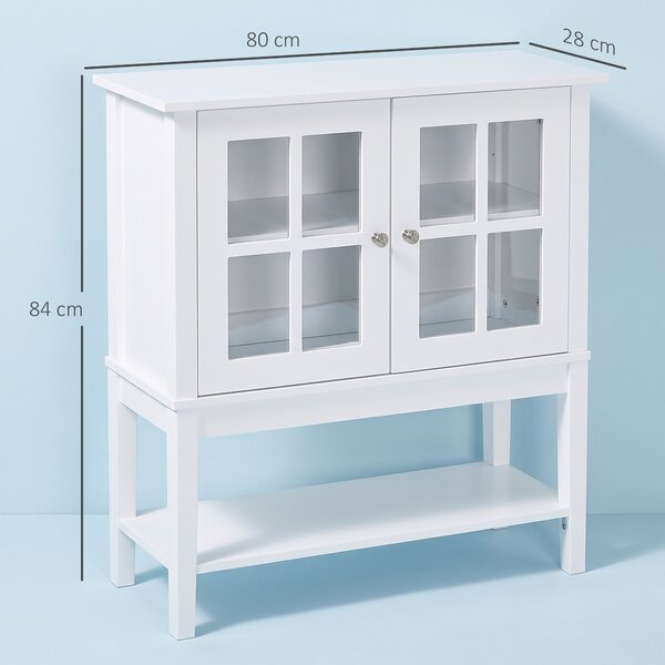 HOMCOM Credenza Cucina Moderna con 2 Ante in Vetro Temperato, Ripiano regolabile, 80x28x84 cm, Bianco | Aosom Italy