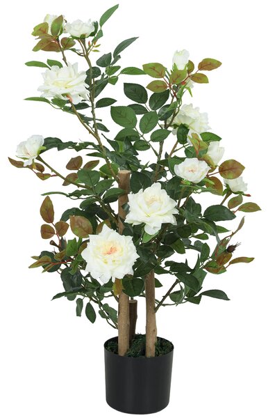 HOMCOM Pianta Finta di Rosa con 17 Fiori, 344 Foglie, Vaso, Anti-UV, Decorazione per Interno ed Esterno, Bianco | Aosom Italy