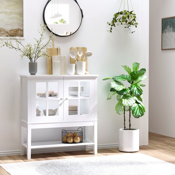 HOMCOM Credenza Cucina Moderna con 2 Ante in Vetro Temperato, Ripiano regolabile, 80x28x84 cm, Bianco | Aosom Italy