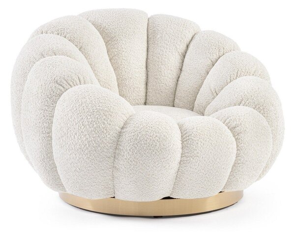 Poltrona color crema girevole con rivestimento in bouclé Florel – Bizzotto