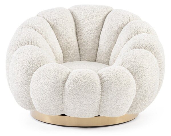 Poltrona color crema girevole con rivestimento in bouclé Florel – Bizzotto