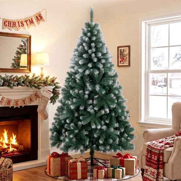 Albero di Natale Artificiale Ø100x180 cm con 700 Rami Ignifughi e Base Pieghevole in Acciaio Verde