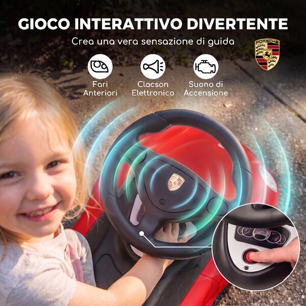 AIYAPLAY Auto Cavalcabile a Spinta per Bambini 18-36 Mesi, con Clacson, Fari, Suoni, Volante e Seduta, Rosso | Aosom Italy