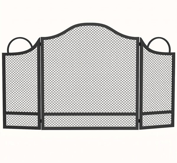 HOMCOM Parascintille Camino Pieghevole a 3 Pannelli, in Metallo Verniciato, Pronto all'Uso, 122x1x74 cm, Nero | Aosom Italy