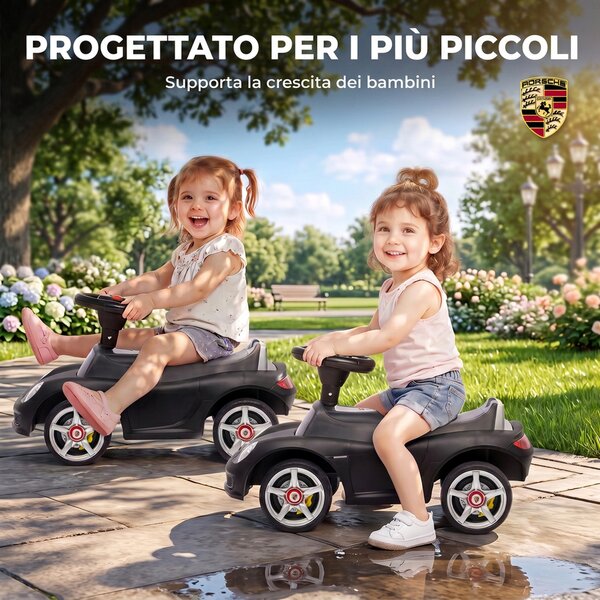 AIYAPLAY Auto Cavalcabile a Spinta per Bambini 18-36 Mesi, con Clacson, Fari, Suoni, Volante e Seduta, Nero Opaco | Aosom Italy