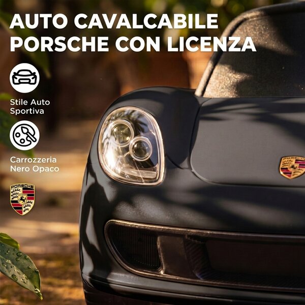 AIYAPLAY Auto Cavalcabile a Spinta per Bambini 18-36 Mesi, con Clacson, Fari, Suoni, Volante e Seduta, Nero Opaco | Aosom Italy