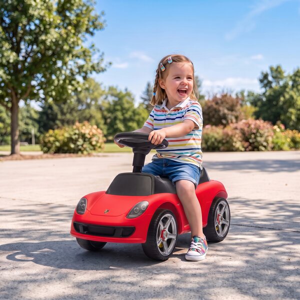 AIYAPLAY Auto Cavalcabile a Spinta per Bambini 18-36 Mesi, con Clacson, Fari, Suoni, Volante e Seduta, Rosso | Aosom Italy