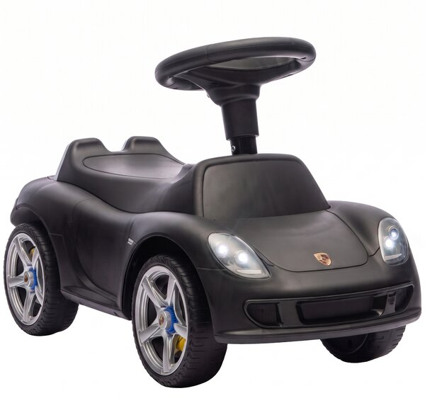 AIYAPLAY Auto Cavalcabile a Spinta per Bambini 18-36 Mesi, con Clacson, Fari, Suoni, Volante e Seduta, Nero Opaco | Aosom Italy