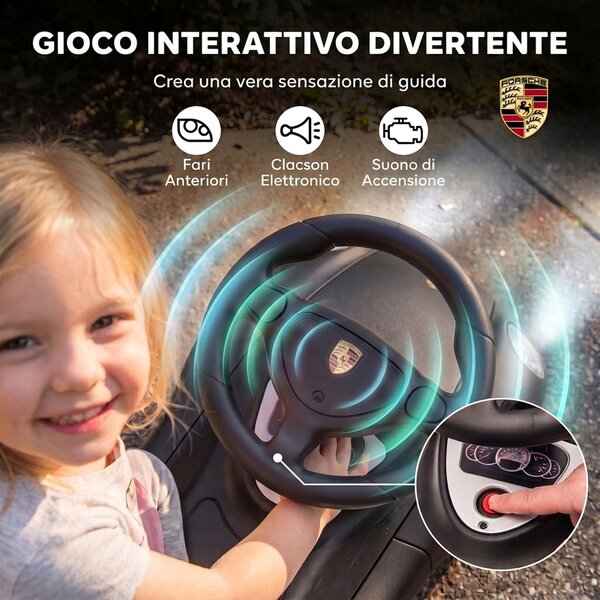 AIYAPLAY Auto Cavalcabile a Spinta per Bambini 18-36 Mesi, con Clacson, Fari, Suoni, Volante e Seduta, Nero Opaco | Aosom Italy