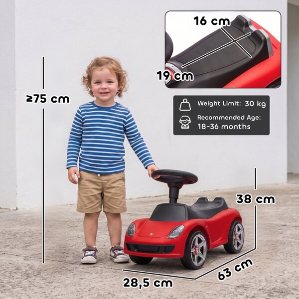AIYAPLAY Auto Cavalcabile a Spinta per Bambini 18-36 Mesi, con Clacson, Fari, Suoni, Volante e Seduta, Rosso | Aosom Italy