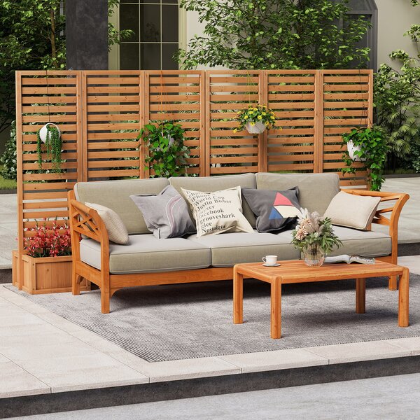 Costway Schermo decorativo privacy 2 fioriere autodrenanti 3 pannelli pieghevoli, Recinzione legno traliccio per giardino cortile terrazza