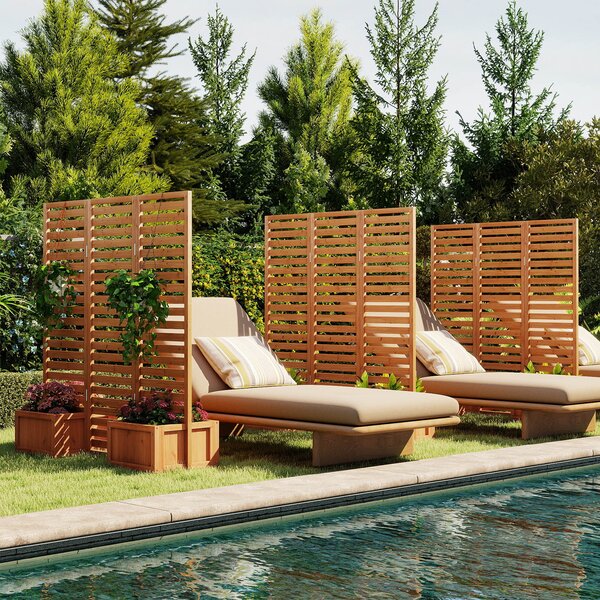 Costway Schermo decorativo privacy 2 fioriere autodrenanti 3 pannelli pieghevoli, Recinzione legno traliccio per giardino cortile terrazza