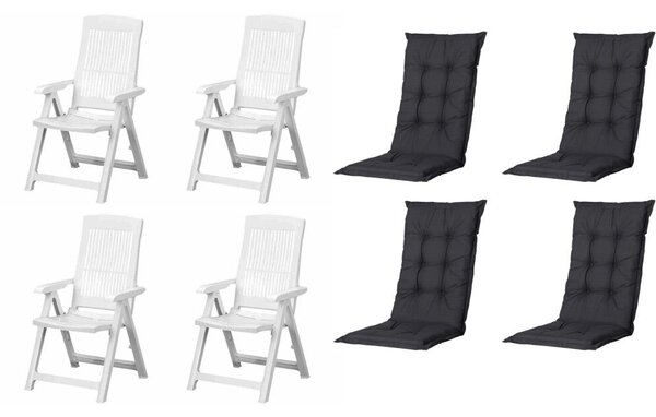 Set di 4 sedie pieghevoli Progarden Tampa con cuscino, bianco / nero