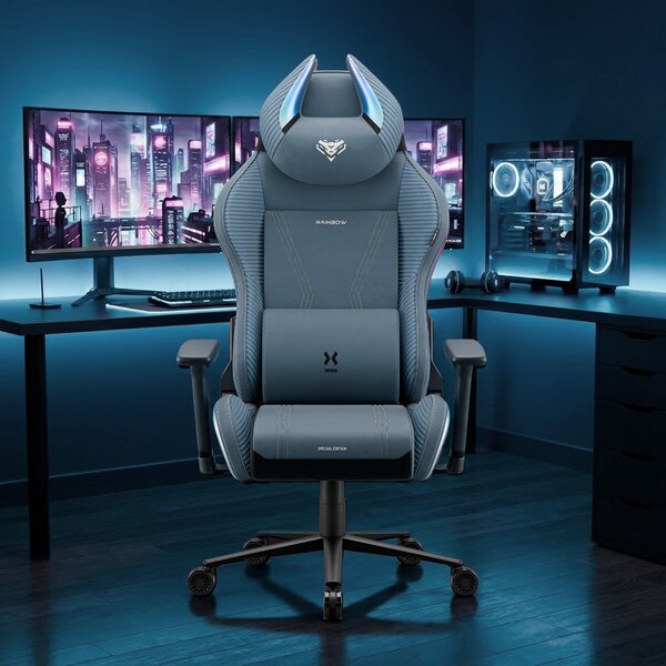 Sedia gaming blu in tessuto X-Horn 2.0 Rainbow Blue, Normal