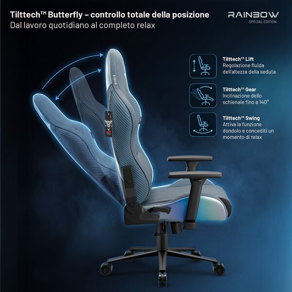 Sedia gaming blu in tessuto X-Horn 2.0 Rainbow Blue, Normal